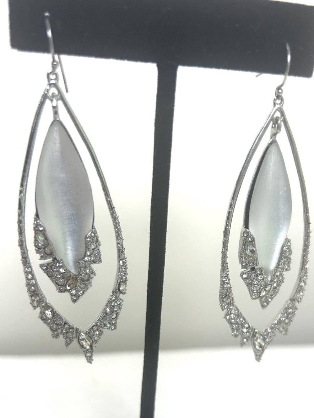 Alexis Bittar Lucite Rhinestone Earrings Solanales Crystal and Silver Drop